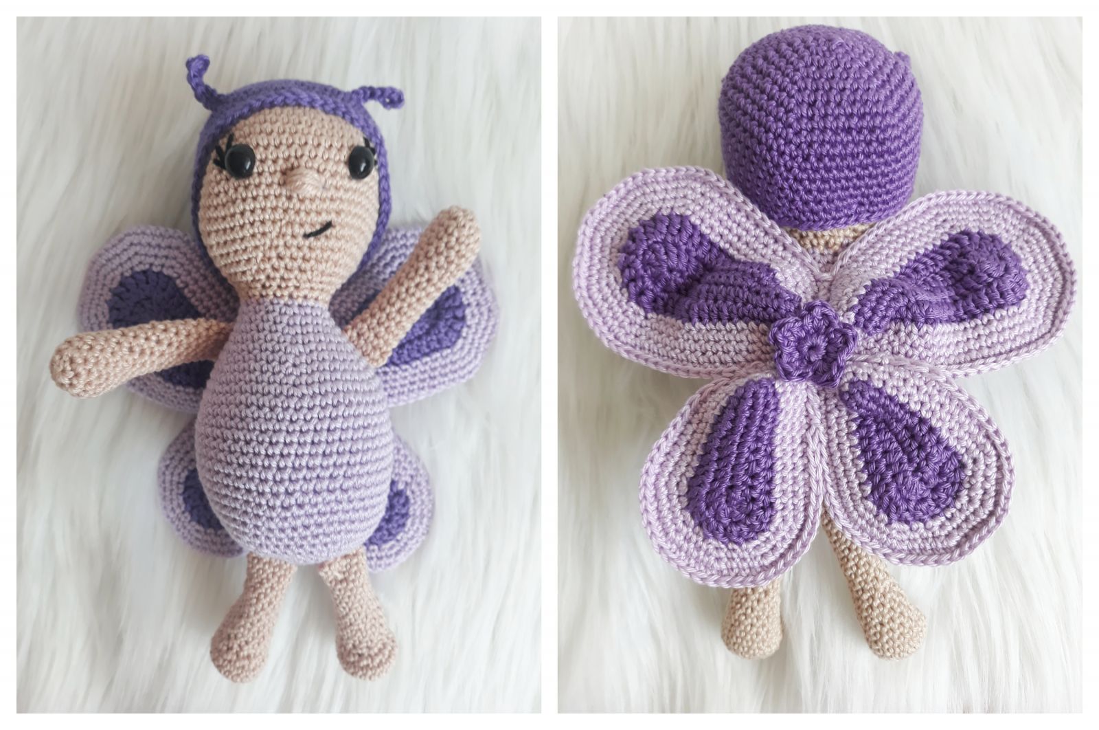 Blog-Inhaltsbild für 'Schmetterling Sarah, kostenlose Häkelanleitung'